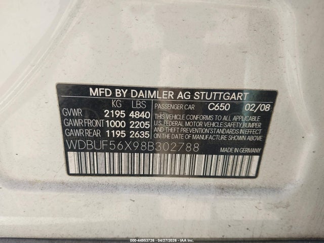 Продаж на аукціоні авто 2008 Mercedes-benz E 350, vin: WDBUF56X98B302788, номер лоту: 44953726