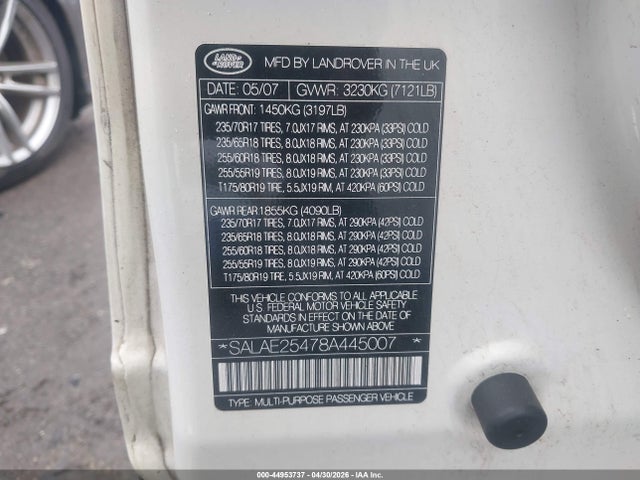 Продаж на аукціоні авто 2008 Land Rover Lr3 V8 Se, vin: SALAE25478A445007, номер лоту: 44953737