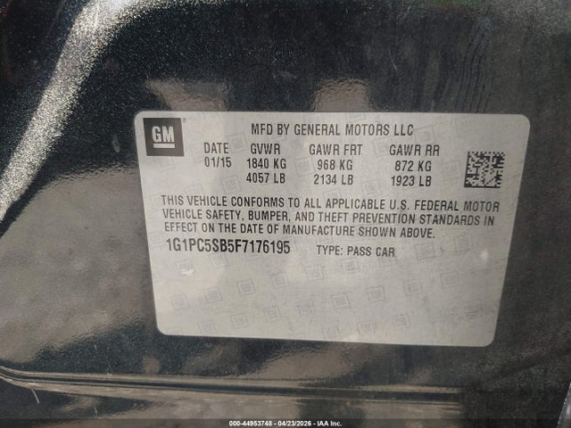 1G1PC5SB5F7176195 Chevrolet Cruze 1lt Auto