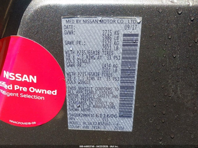 5N1DR2MN4JC611606 Nissan Pathfinder Sv