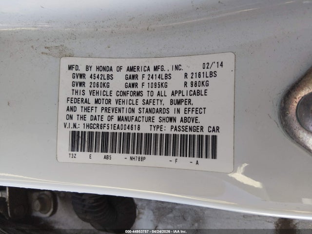 44953757 :رقم المزاد ، 1HGCR6F51EA004618 vin ، 2014 Honda Accord Hybrid Ex-l مزاد بيع