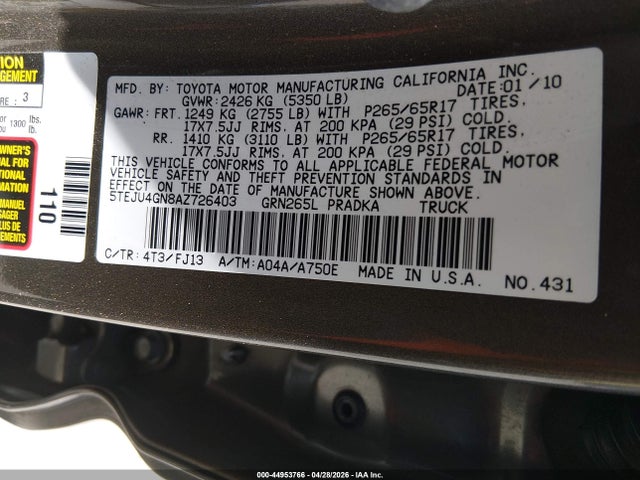 Aukcja sprzedaży 2010 Toyota Tacoma Prerunner V6, vin: 5TEJU4GN8AZ726403, numer aukcji: 44953766