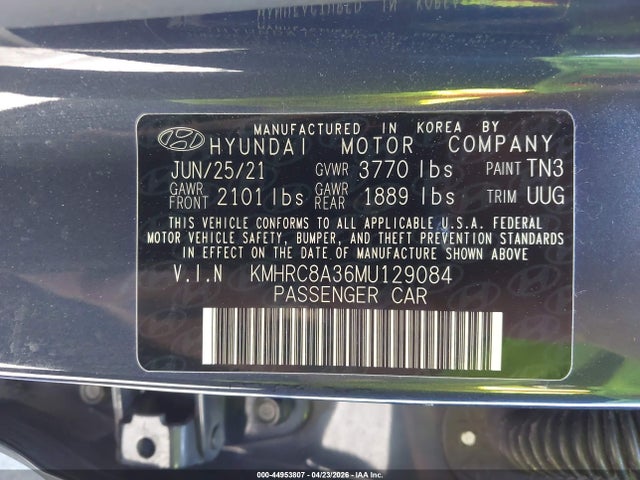 44953807 :رقم المزاد ، KMHRC8A36MU129084 vin ، 2021 Hyundai Venue Denim مزاد بيع