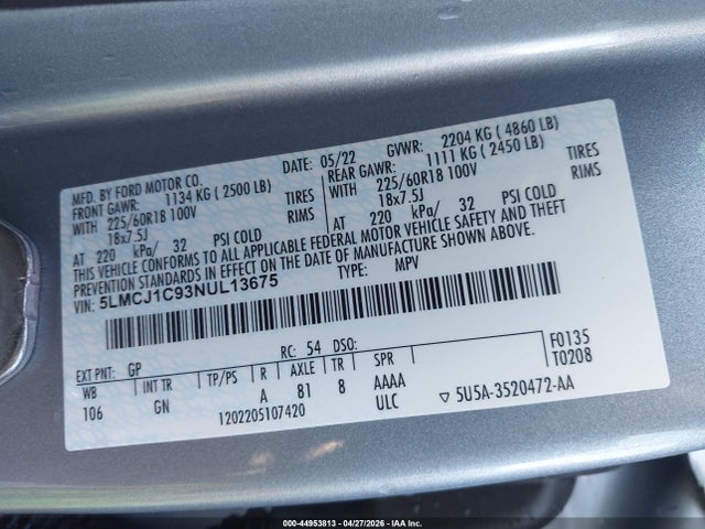 Lincoln Corsair Standard 2022 5LMCJ1C93NUL13675 Image 9