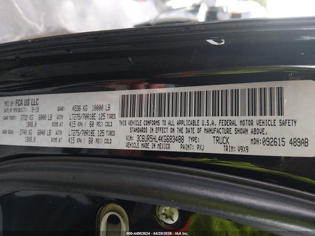 44953824 :رقم المزاد ، 3C6UR5HL4KG683488 vin ، 2019 Ram 2500 Tradesman  4x4 8' Box مزاد بيع