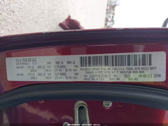 44953826 :رقم المزاد ، 1C6RR7FG0JS130173 vin ، 2018 Ram 1500 Express  4x4 6'4 Box مزاد بيع