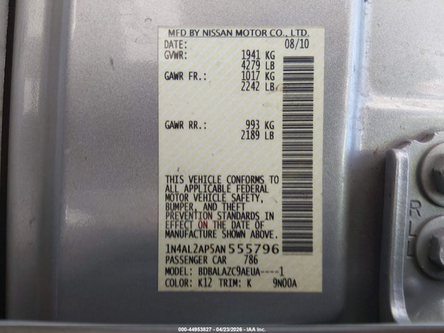 Продаж на аукціоні авто 2010 Nissan Altima 2.5, vin: 1N4AL2AP5AN555796, номер лоту: 44953827