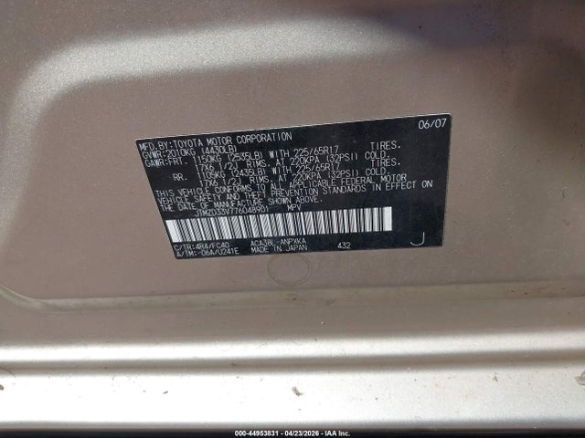 44953831 :رقم المزاد ، JTMZD33V776048901 vin ، 2007 Toyota Rav4 مزاد بيع
