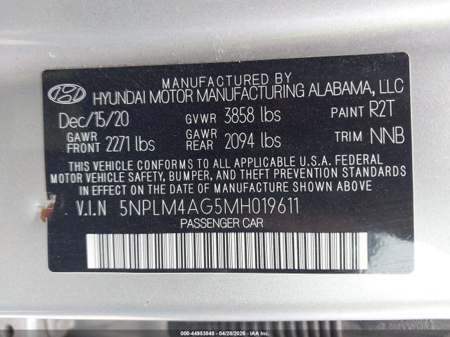 2021 Hyundai Elantra Sel მანქანა იყიდება აუქციონზე, vin: 5NPLM4AG5MH019611, აუქციონის ნომერი: 44953848