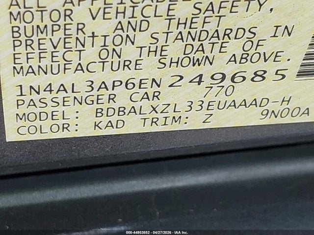 Aukcja sprzedaży 2014 Nissan Altima 2.5 Sl, vin: 1N4AL3AP6EN249685, numer aukcji: 44953852