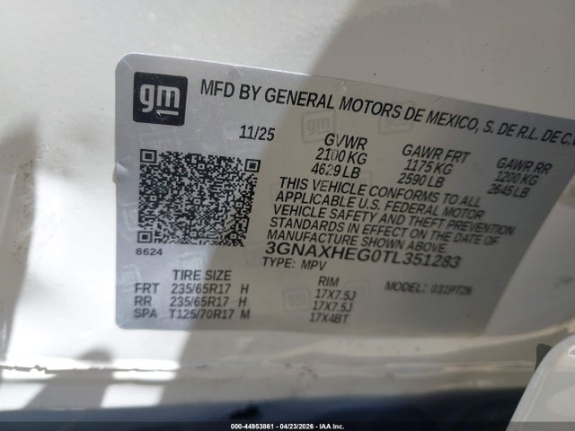 3GNAXHEG0TL351283 Chevrolet Equinox Fwd Lt