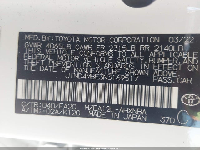 JTND4MBE3N3169517 Toyota COROLLA SE