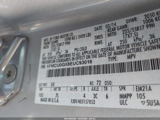 Ford ESCAPE SE 2014 1FMCU0GX8EUC93016 Image 9