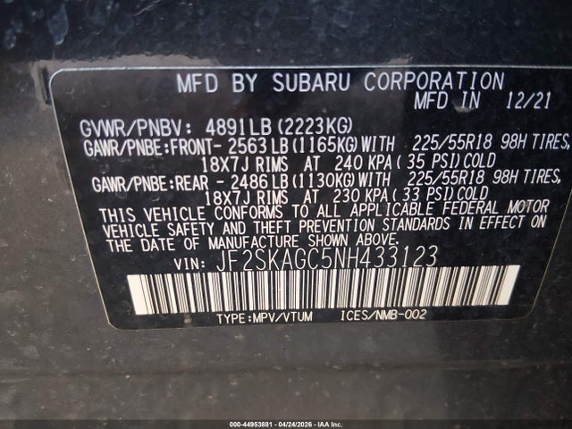 Subaru Forester Sport 2022 JF2SKAGC5NH433123 Image 9