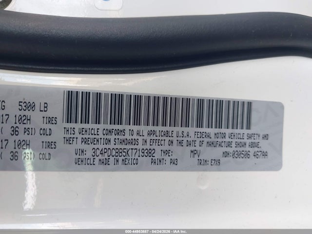 Aukcja sprzedaży 2019 Dodge Journey Se, vin: 3C4PDCBB5KT719382, numer aukcji: 44953887