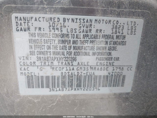 Aukcja sprzedaży 2017 Nissan Sentra Sv, vin: 3N1AB7APXHY220396, numer aukcji: 44953894