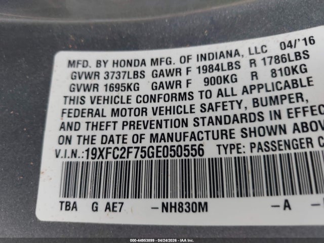 Honda CIVIC EX 2016 19XFC2F75GE050556 Image 9