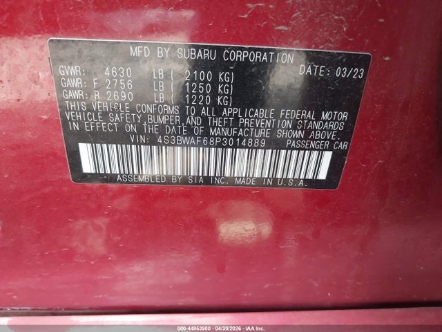 Продажа на аукционе авто 2023 Subaru Legacy Premium, vin: 4S3BWAF68P3014889, номер лота: 44953900