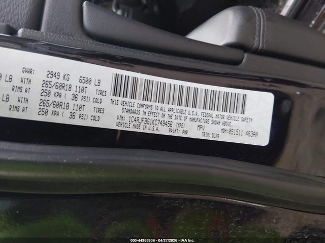 44953906 :رقم المزاد ، 1C4RJFBG1KC749456 vin ، 2019 Jeep Grand Cherokee Limited 4x4 مزاد بيع
