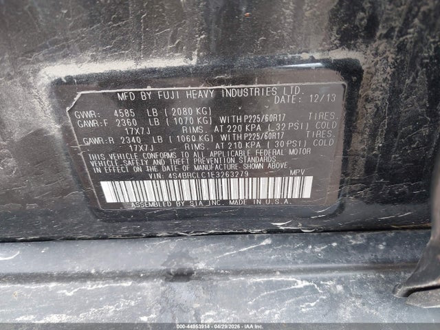 2014 Subaru Outback 2.5i Limited მანქანა იყიდება აუქციონზე, vin: 4S4BRCLC1E3263279, აუქციონის ნომერი: 44953914