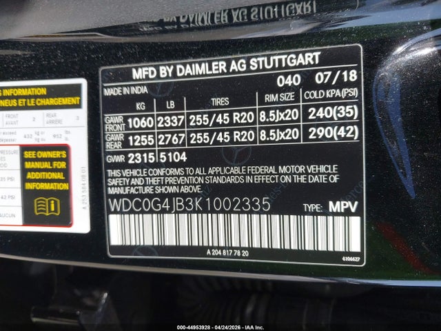 WDC0G4JB3K1002335 Mercedes-Benz GLC 300