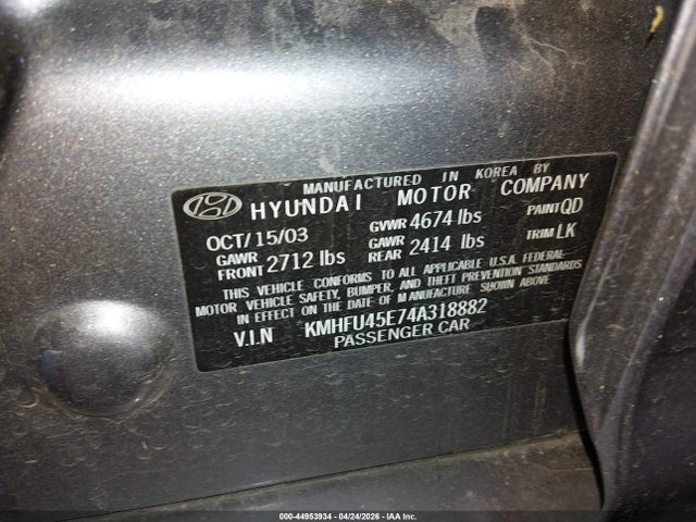 2004 Hyundai Xg350 L მანქანა იყიდება აუქციონზე, vin: KMHFU45E74A318882, აუქციონის ნომერი: 44953934