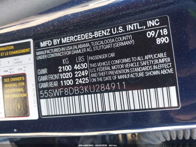55SWF8DB3KU284911 Mercedes-Benz C 300
