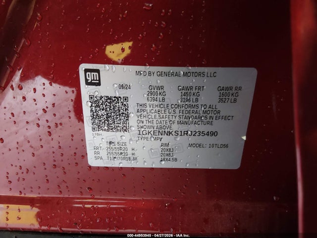 44953945 :رقم المزاد ، 1GKENNKS1RJ235490 vin ، 2024 Gmc Acadia Awd Elevation مزاد بيع