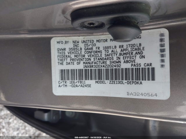 Aukcja sprzedaży 2004 Toyota Corolla Ce, vin: 1NXBR32EX4Z202492, numer aukcji: 44953957