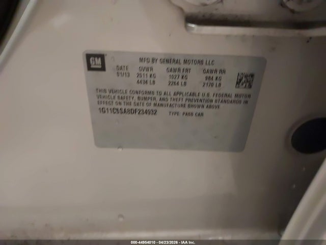 44954010 :رقم المزاد ، 1G11C5SA8DF234932 vin ، 2013 Chevrolet Malibu 1lt مزاد بيع