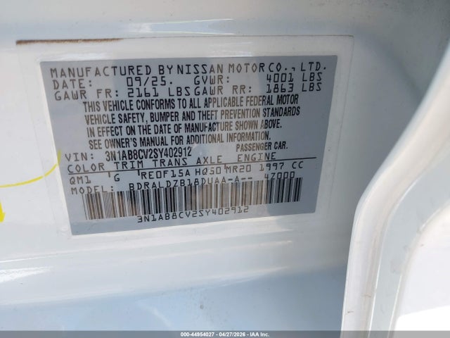 44954027 :رقم المزاد ، 3N1AB8CV2SY402912 vin ، 2025 Nissan Sentra Sv مزاد بيع