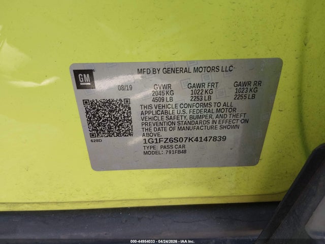 Auction sale of the 2019 Chevrolet Bolt Ev Premier, vin: 1G1FZ6S07K4147839, lot number: 44954033