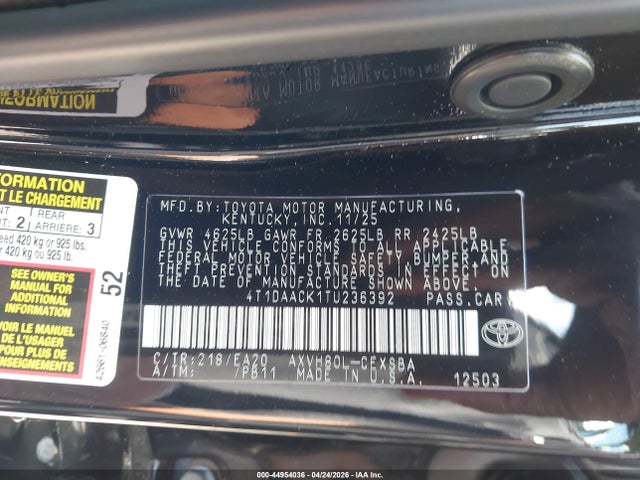 Продажа на аукционе авто 2026 Toyota Camry Se, vin: 4T1DAACK1TU236392, номер лота: 44954036