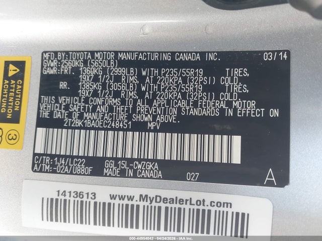 Aukcja sprzedaży 2014 Lexus Rx 350 F Sport, vin: 2T2BK1BA0EC248451, numer aukcji: 44954042