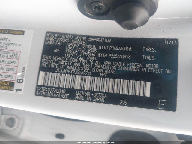 Aukcja sprzedaży 2018 Lexus Gx 460 Luxury, vin: JTJJM7FX9J5189741, numer aukcji: 44954054