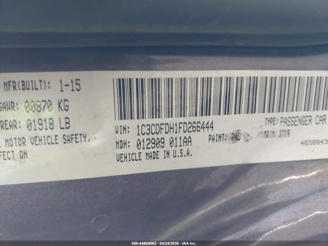2015 Dodge Dart Aero მანქანა იყიდება აუქციონზე, vin: 1C3CDFDH1FD266444, აუქციონის ნომერი: 44954062