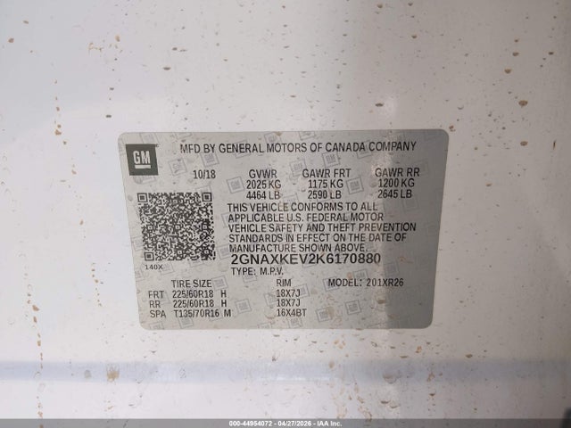 2GNAXKEV2K6170880 Chevrolet EQUINOX LT