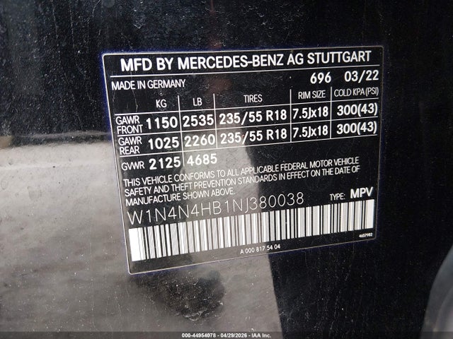 Aukcja sprzedaży 2022 Mercedes-benz Gla 250 4matic, vin: W1N4N4HB1NJ380038, numer aukcji: 44954078