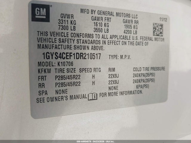2013 Cadillac Escalade Premium მანქანა იყიდება აუქციონზე, vin: 1GYS4CEF1DR210517, აუქციონის ნომერი: 44954079