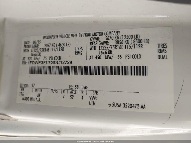 Aukcja sprzedaży 2016 Ford E-350 Cutaway, vin: 1FDWE3FL7GDC12729, numer aukcji: 44954083