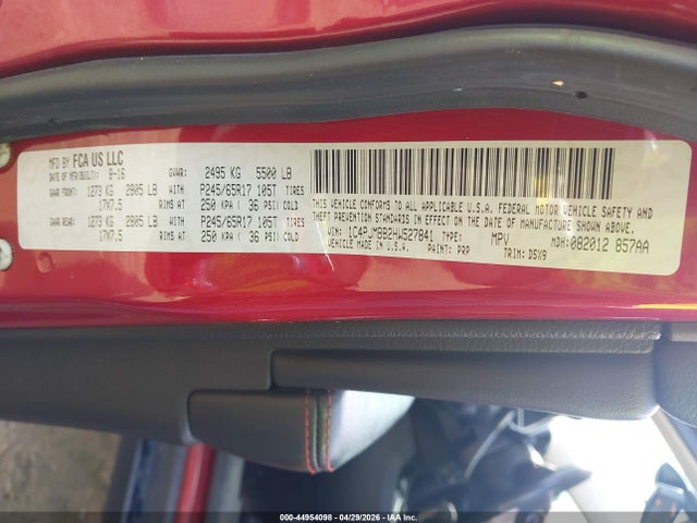 44954098 :رقم المزاد ، 1C4PJMBB2HW527841 vin ، 2017 Jeep Cherokee Trailhawk 4x4 مزاد بيع