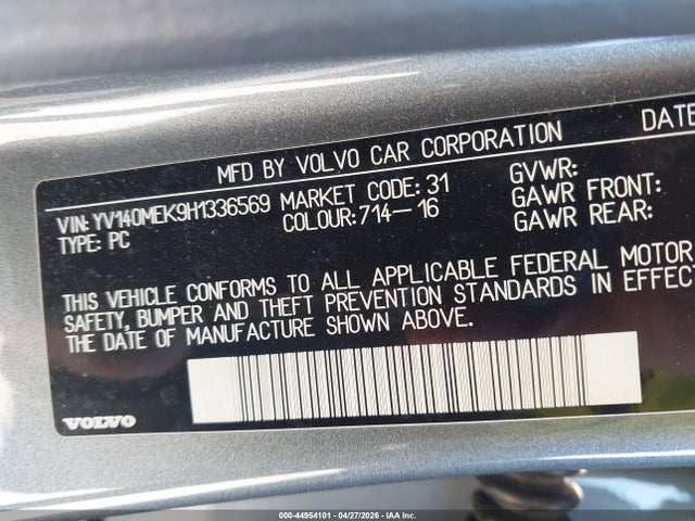 Продаж на аукціоні авто 2017 Volvo V60 T5 Premier, vin: YV140MEK9H1336569, номер лоту: 44954101