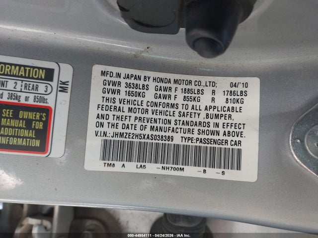 Aukcja sprzedaży 2010 Honda Insight Lx, vin: JHMZE2H5XAS038389, numer aukcji: 44954111
