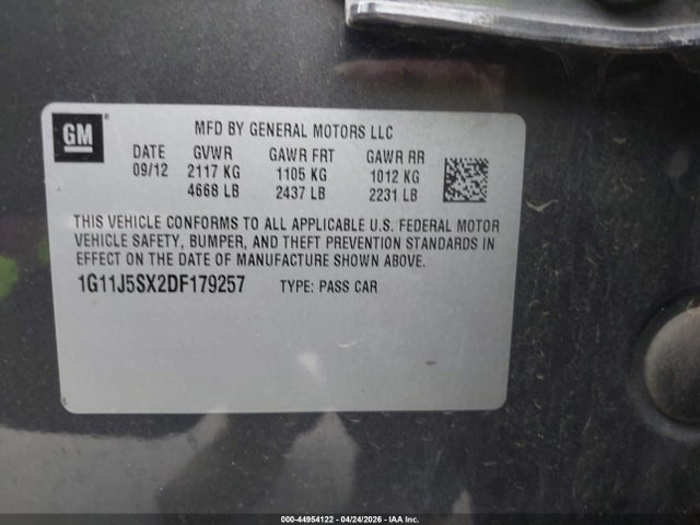 Продажа на аукционе авто 2013 Chevrolet Malibu 2lz, vin: 1G11J5SX2DF179257, номер лота: 44954122