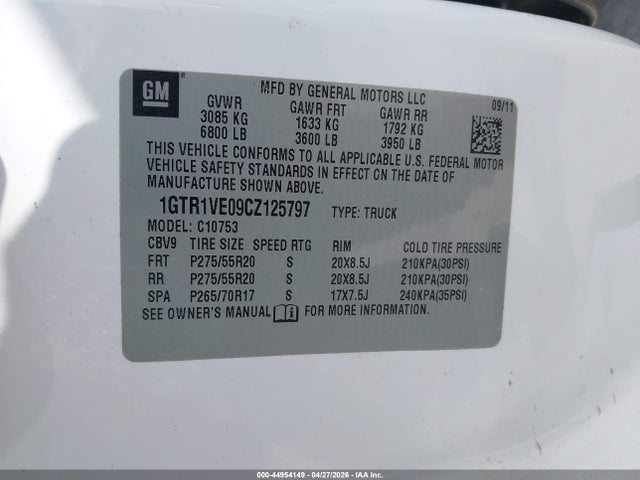Aukcja sprzedaży 2012 Gmc Sierra 1500 Sle, vin: 1GTR1VE09CZ125797, numer aukcji: 44954149