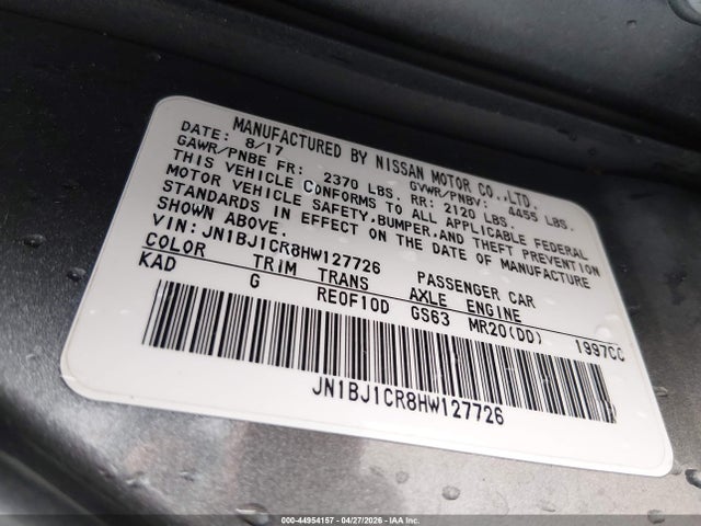 Aukcja sprzedaży 2017 Nissan Rogue Sport Sv, vin: JN1BJ1CR8HW127726, numer aukcji: 44954157