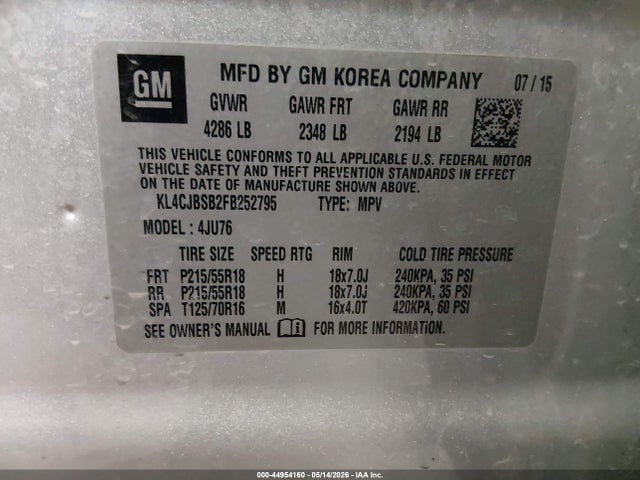 Продажа на аукционе авто 2015 Buick Encore Convenience, vin: KL4CJBSB2FB252795, номер лота: 44954160