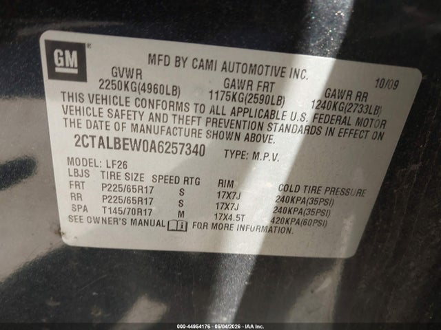 Aukcja sprzedaży 2010 Gmc Terrain Sle-1, vin: 2CTALBEW0A6257340, numer aukcji: 44954176