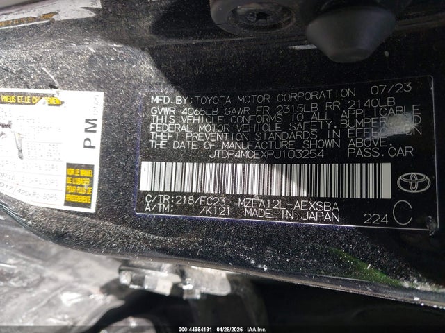 Продажа на аукционе авто 2023 Toyota Corolla Se, vin: JTDP4MCEXPJ103254, номер лота: 44954191