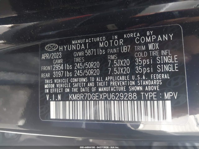 2023 Hyundai Palisade Calligraphy მანქანა იყიდება აუქციონზე, vin: KM8R7DGEXPU629288, აუქციონის ნომერი: 44954195